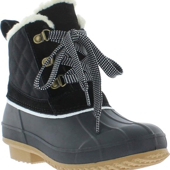 Khombu Dixie Boots Leather Suede Faux Fur Quilted Duck Booties Black Size 10 NEW - Picture 1 of 7